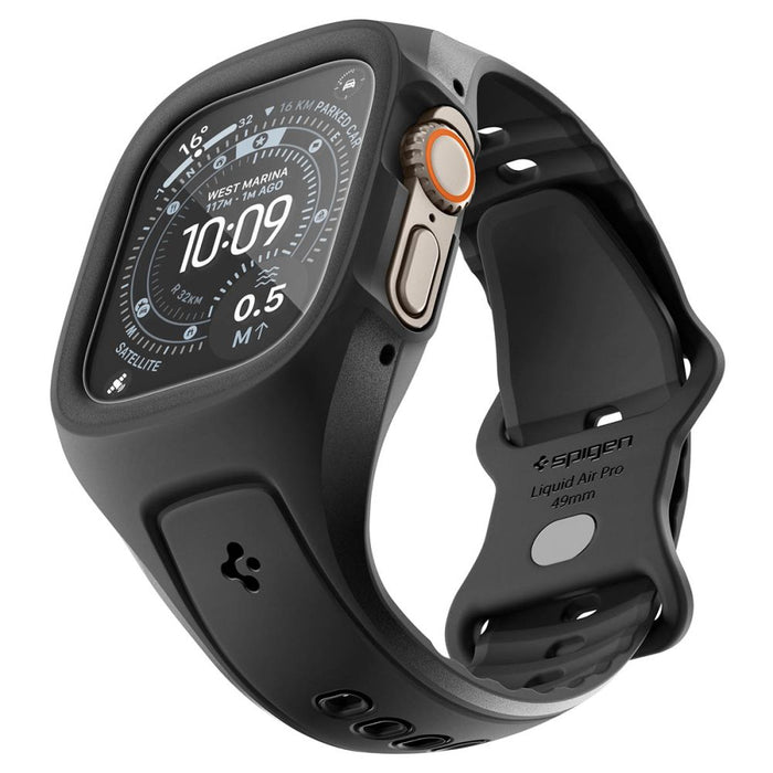 Калъф Spigen Liquid Air Pro + 9H закалено стъкло за Apple Watch Ultra 49mm - черен