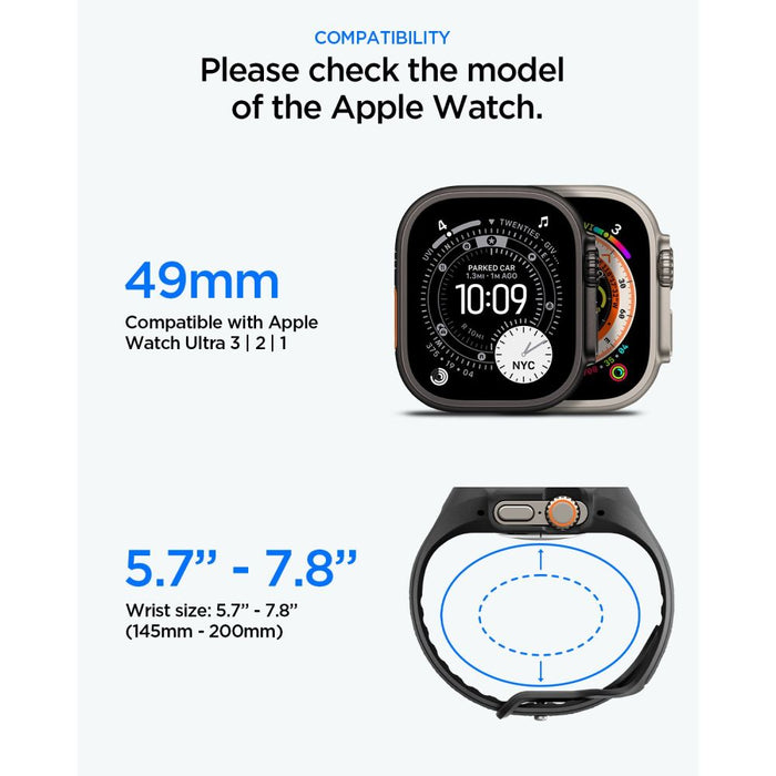 Калъф Spigen Liquid Air Pro + 9H закалено стъкло за Apple Watch Ultra 49mm - черен