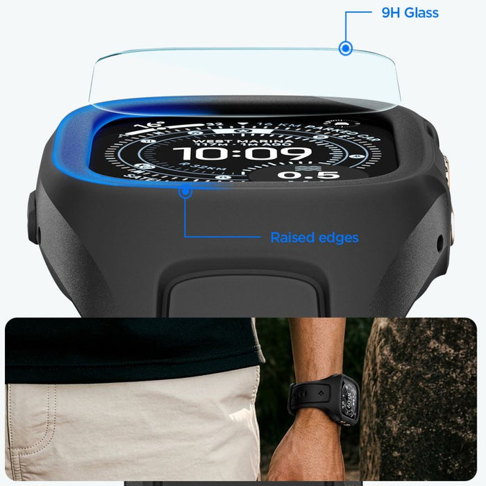 Калъф Spigen Liquid Air Pro + 9H закалено стъкло за Apple Watch Ultra 49mm - черен