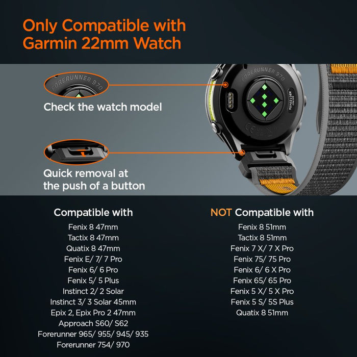 Каишка Spigen Athlex Air за Garmin QuickFit 22 мм - черна и оранжева