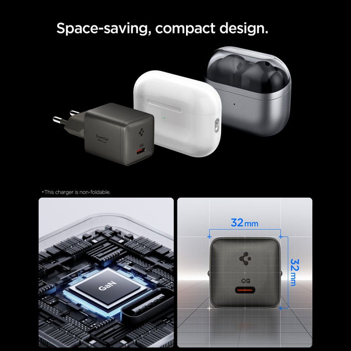 Зарядно за стена Spigen Essential EE301EU с 1 порт 30W - тъмносиво
