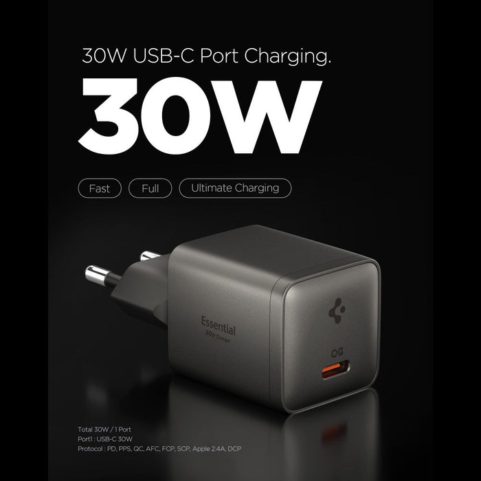 Зарядно за стена Spigen Essential EE301EU с 1 порт 30W - тъмносиво