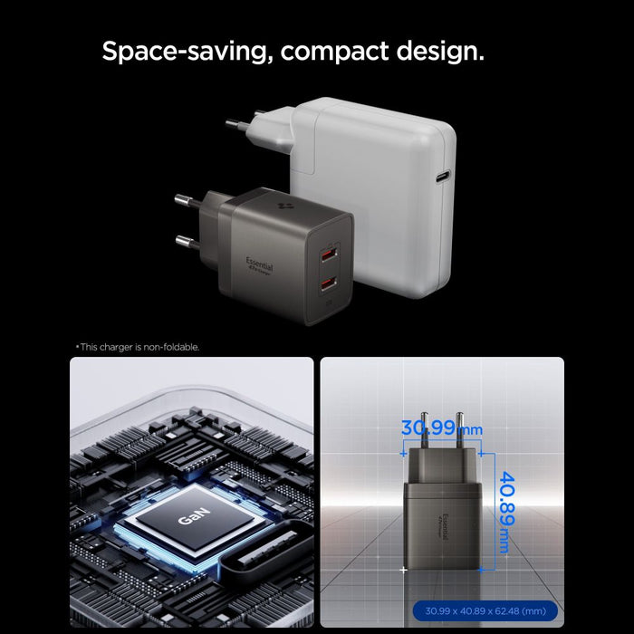Зарядно за стена Spigen Essential EE472EU-GAN с 2 порта, 47 W - тъмносиво