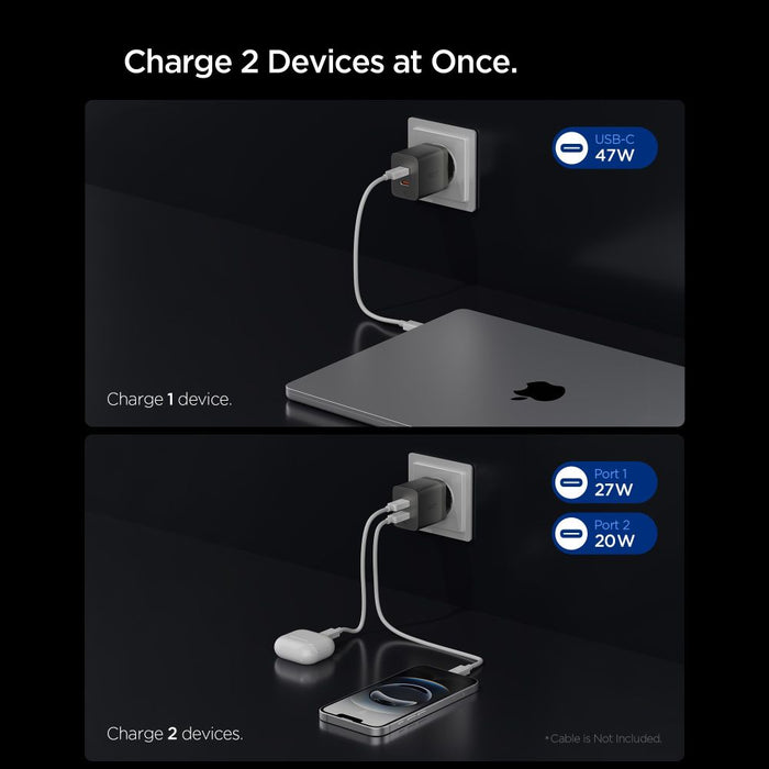 Зарядно за стена Spigen Essential EE472EU-GAN с 2 порта, 47 W - тъмносиво