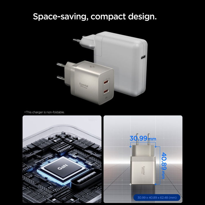 Зарядно за стена Spigen Essential EE472EU-GAN с 2 порта, 47W - титаниево