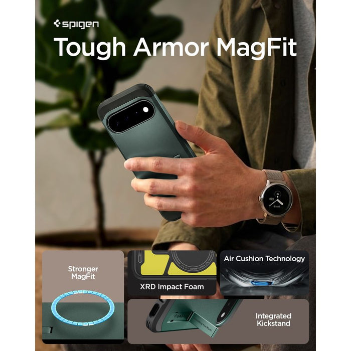 Калъф Spigen Tough Armor Mag MagSafe за Google Pixel 11 - тъмнозелен