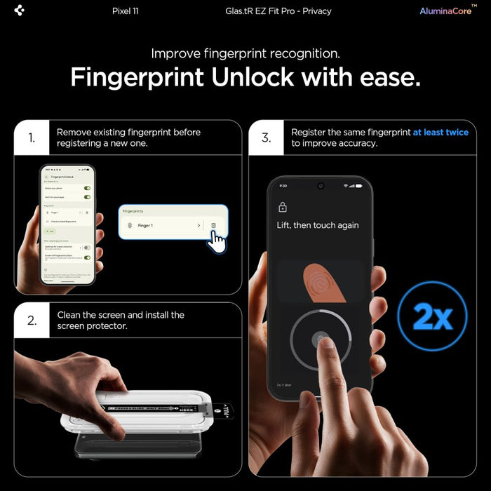 Spigen Glas.tR EZ Fit Pro HD 2-Pack Privacy Tempered Glass за Google Pixel 10/11