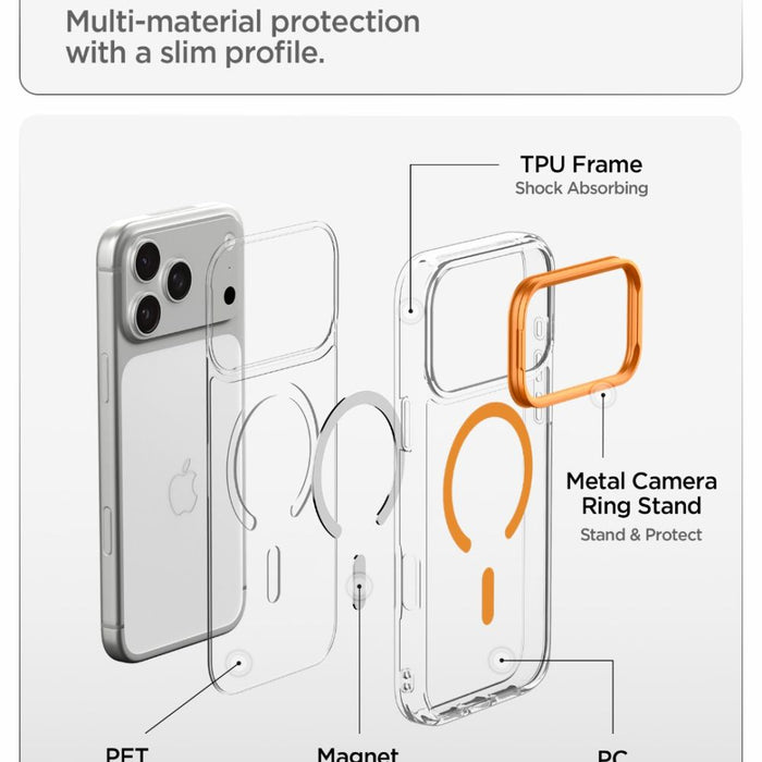 Калъф Spigen Ultra Hybrid Optik S MagSafe за iPhone 18 Pro / 17 Pro - прозрачен оранжев