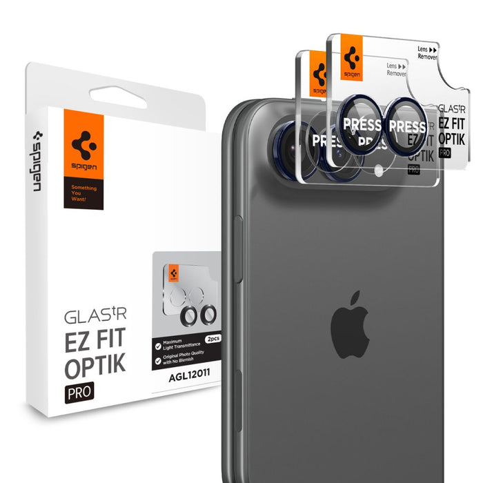 Spigen Optik Pro Glas.tR EZ Fit 2-Pack от закалено стъкло за екран за камера за iPhone Duo - тъмносин