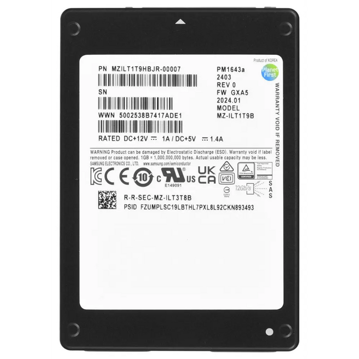 SSD Samsung PM1643a 1.92TB 2.5’’ SAS 12Gb/s
