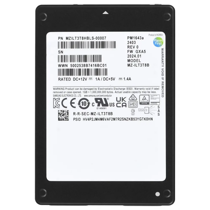 SSD Samsung PM1643a 3.84TB 2.5’’ SAS 12Gb/s