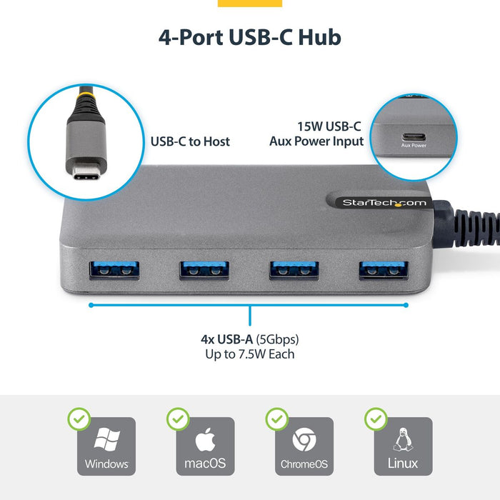USB извод Startech 5G4AC-USB-C-HUB Сив
