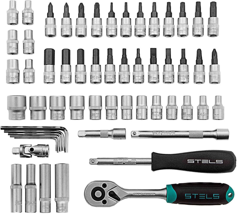 Инструменти Stels - 57 части, 1.4'', стомана CrV, в куфар