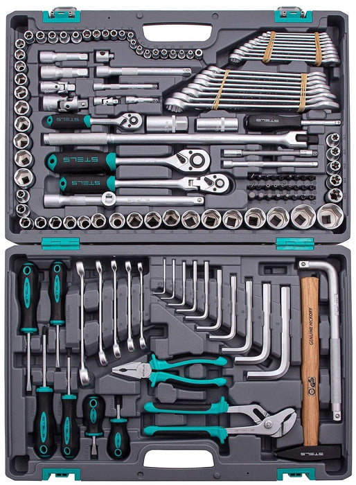 Инструменти Stels - 142 части, 1.2''/1.4''/3.8'', стомана CrV, в куфар