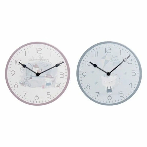 Стенен часовник DKD Home Decor Син Многоцветен Розов Дървен