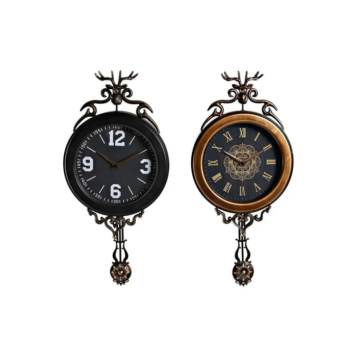 Стенен часовник DKD Home Decor Черен Златен Кристал Желязо