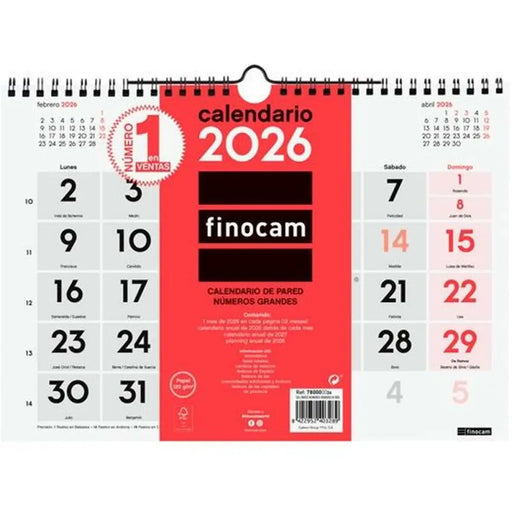 Стенен календар Finocam A4 хартия 2026 30 x 21 cm