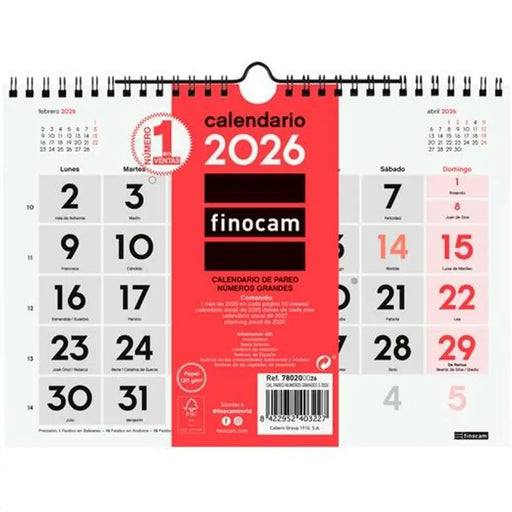 Стенен календар Finocam A5 хартия 2026 21 x 15 cm