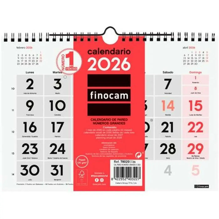 Стенен календар Finocam A5 хартия 2026 21 x 15 cm