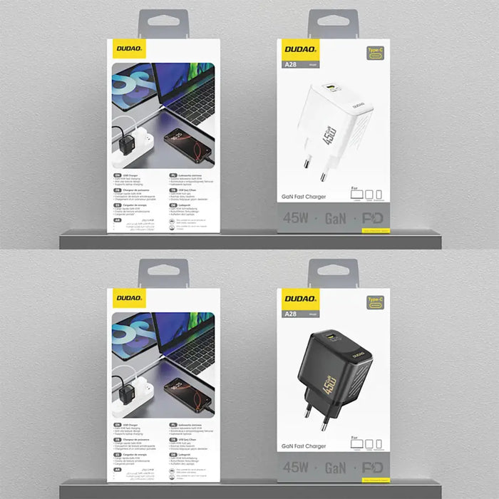 Стенно зарядно Dudao A28 45W GaN USB-C - бяло