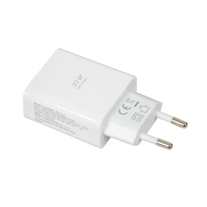 Стенно зарядно iBOX C-36 GaN PD20W бяло