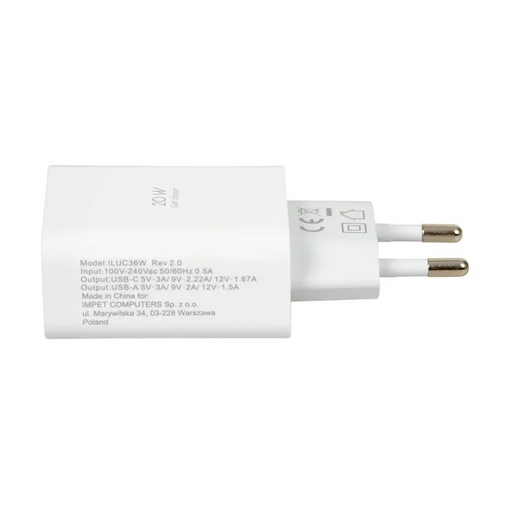 Стенно зарядно iBOX C-36 GaN PD20W бяло