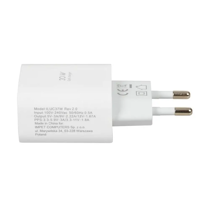 Стенно зарядно iBOX C-37 GaN PD20W бяло