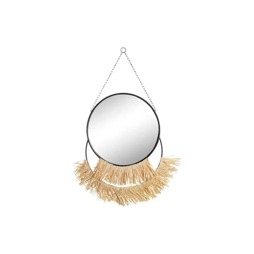 Стенно огледало DKD Home Decor Черен Златен Естествен Ресни