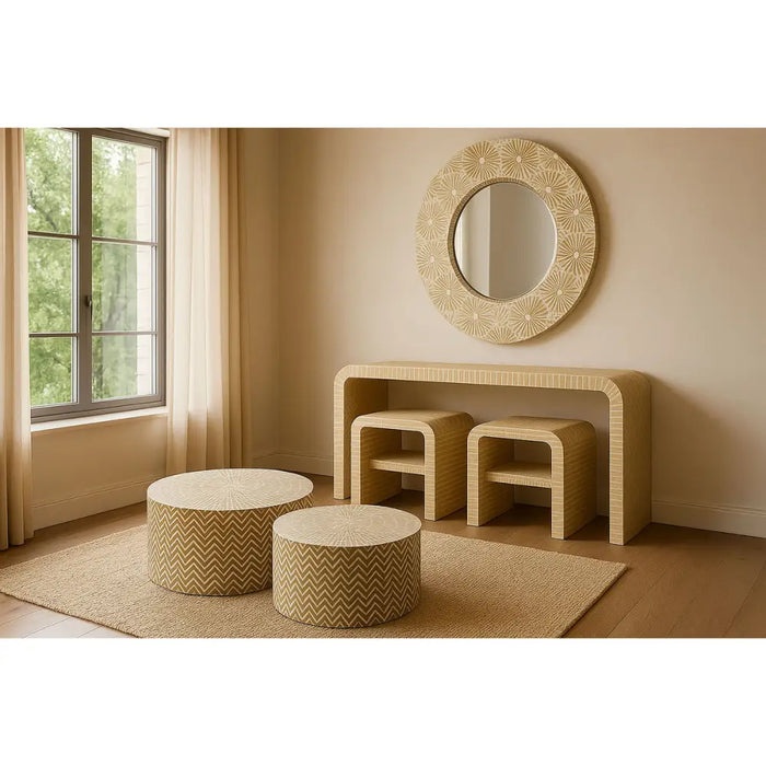 Стенно огледало Home ESPRIT Бял Кафяв Мозайка Тропически