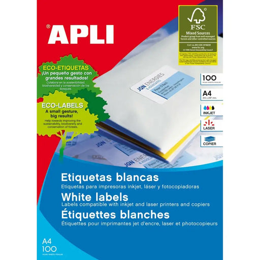 Стикери Apli 01287 Бял 100 Листи 105 x 35 mm