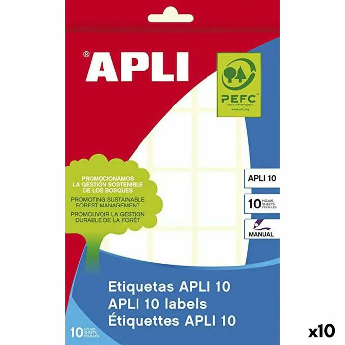 Стикери Apli Бял хартия 10 Листи 19 x 27 mm (10 броя)