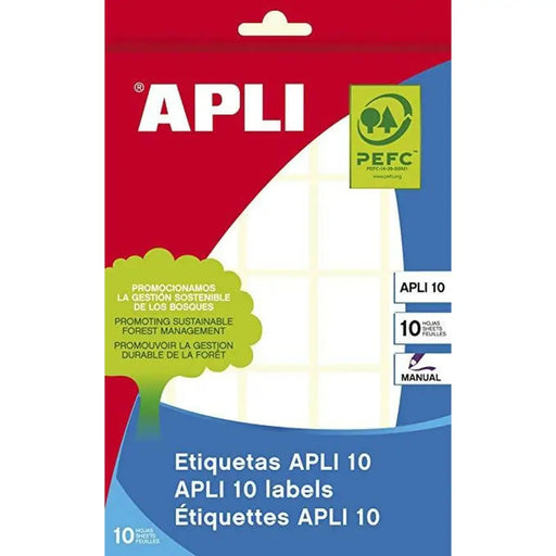 Стикери Apli Бял хартия 10 Листи 19 x 27 mm (10 броя)