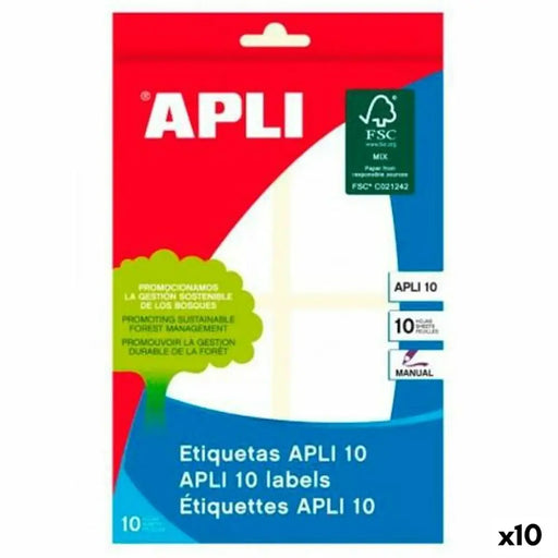 Стикери Apli Бял хартия 10 Листи 40 x 75 mm (10 броя)
