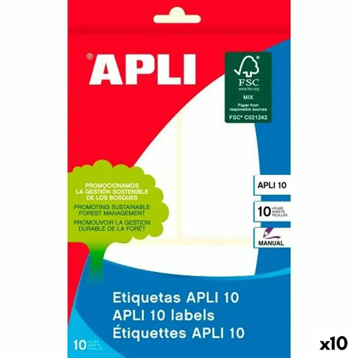 Стикери Apli Бял хартия 10 Листи 53 x 100 mm (10 броя)