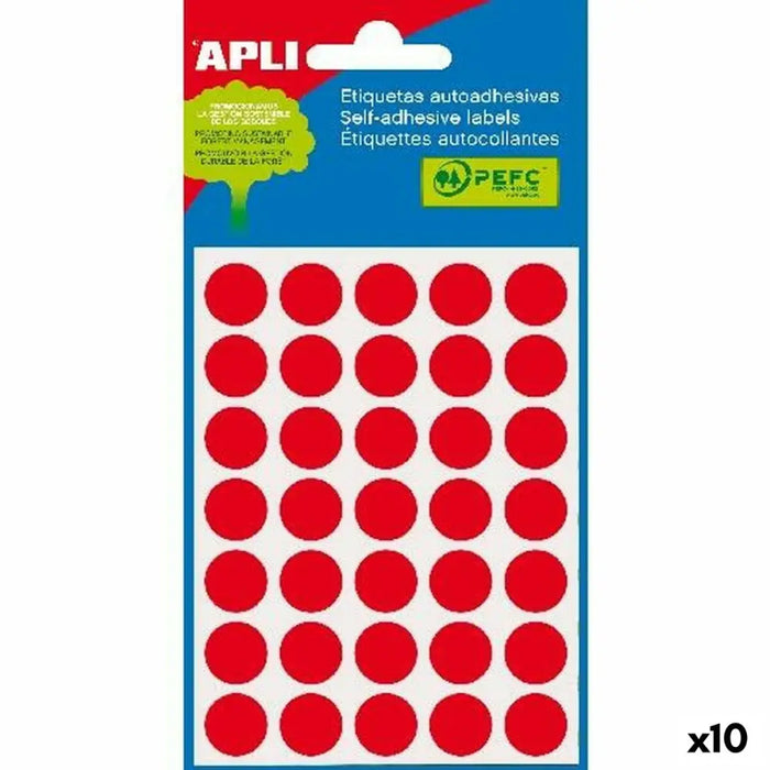 Стикери Apli Червен Кръгове Кръгъл 5 листа (10 броя)