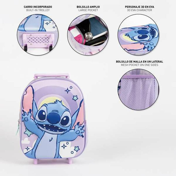 3D училищна чанта с колелца Stitch Люляк 25,0 x 31,0 x 10,0 cm