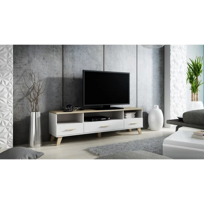 Стойка Cama RTV LOTTA 180см бяло + дъб сонома