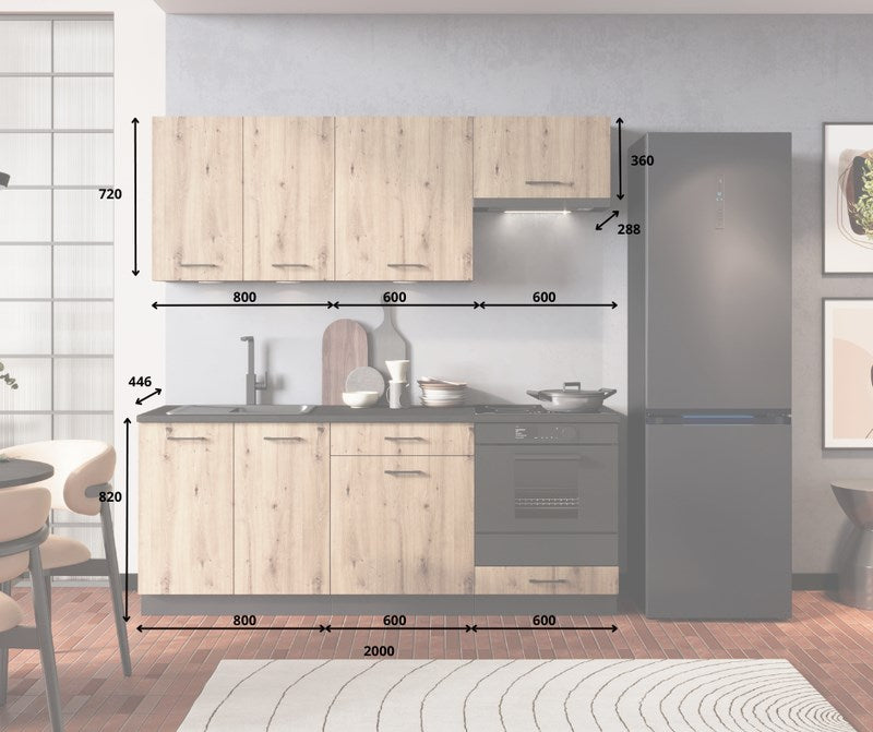 Кухненски комплект Cosmo Design ANIKA, цвят дъб занаятчия/графит 2.0