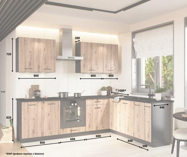 Кухненски комплект Cosmo Design ANIKA, цвят дъб занаятчия/графит 2.0/2.6