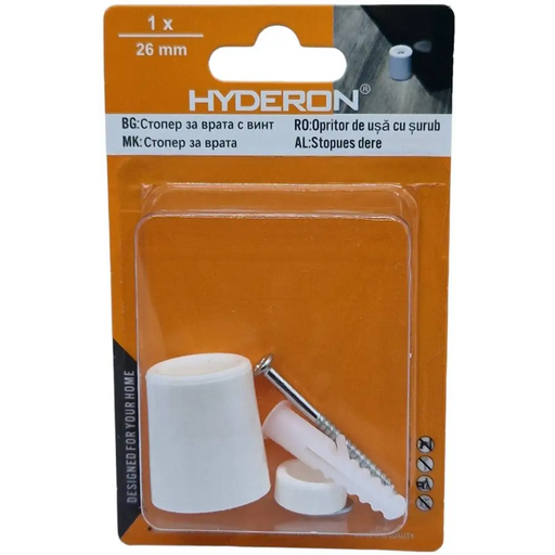 СТОПЕР ВРАТА HSB-26W 26*30 БЯЛ С ДЮБЕЛ
