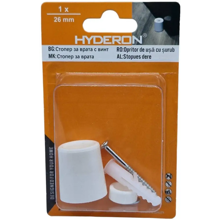 СТОПЕР ВРАТА HSB-26W 26*30 БЯЛ С ДЮБЕЛ