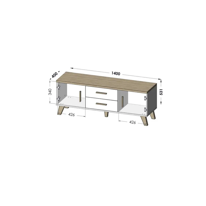 Стойка Cama RTV LOTTA 140см бяло + дъб сонома