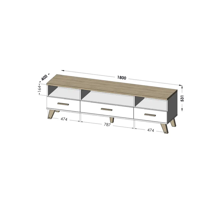 Стойка Cama RTV LOTTA 180см бяло + дъб сонома