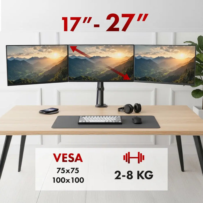 Стойка за монитор Maclean 3 газова пружина 17’’-27’’ 2-8 кг