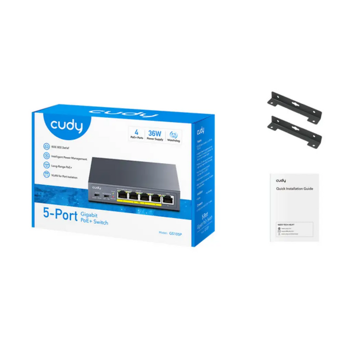 Суич Cudy GS105P 5x портов POE метален корпус+Switch 36W