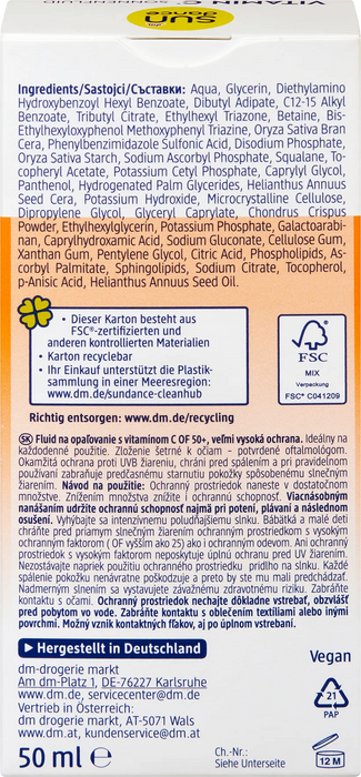 Слънцезащитен флуид с витамин С, SPF 50+, 50 ml