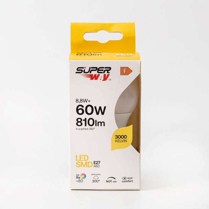 LED ЛАМПА Е27 A60 8.8W 810LM 3000K SUPER