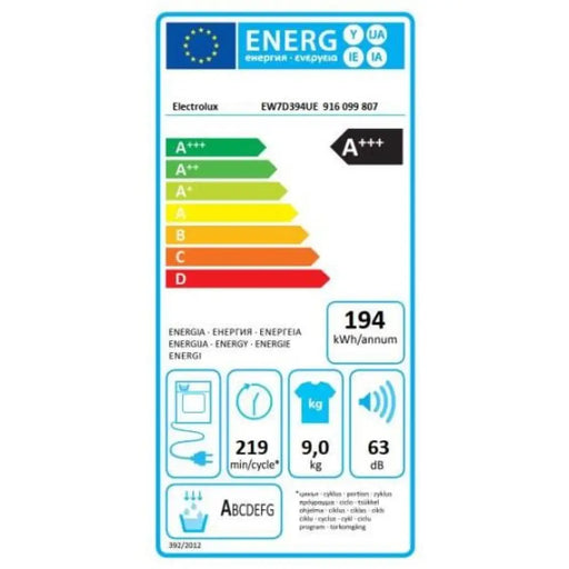 Сушилня ELECTROLUX EW7D394UE 9 кг А + + +
