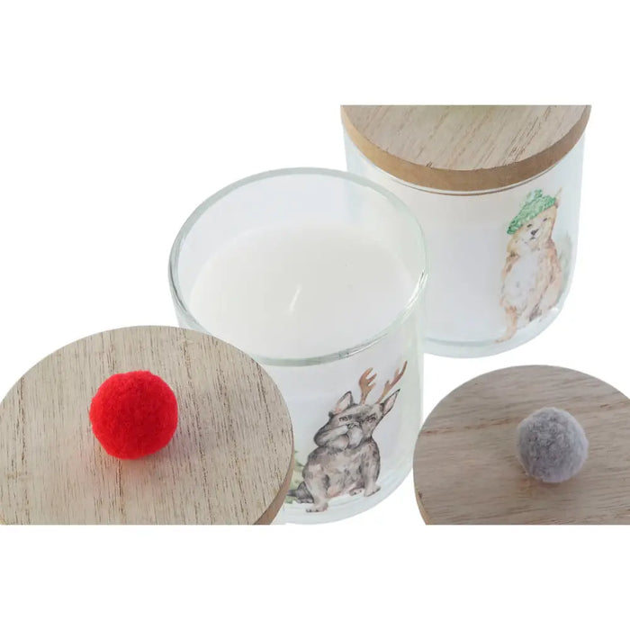 Свещ DKD Home Decor Многоцветен Помпони Коледа 8 x 8 x 9 cm