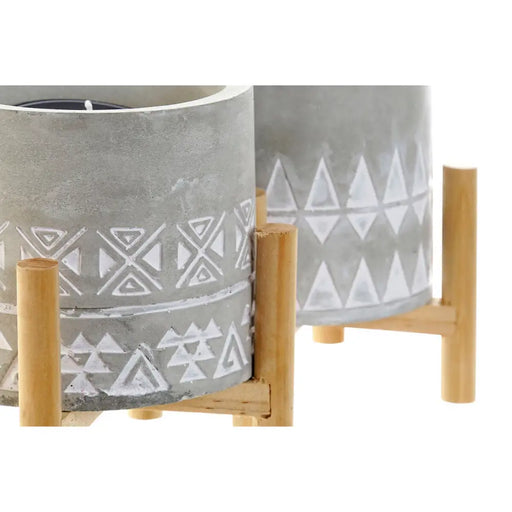 Свещ DKD Home Decor Сив Дървен Кафяв Цимент Алуминий Восък